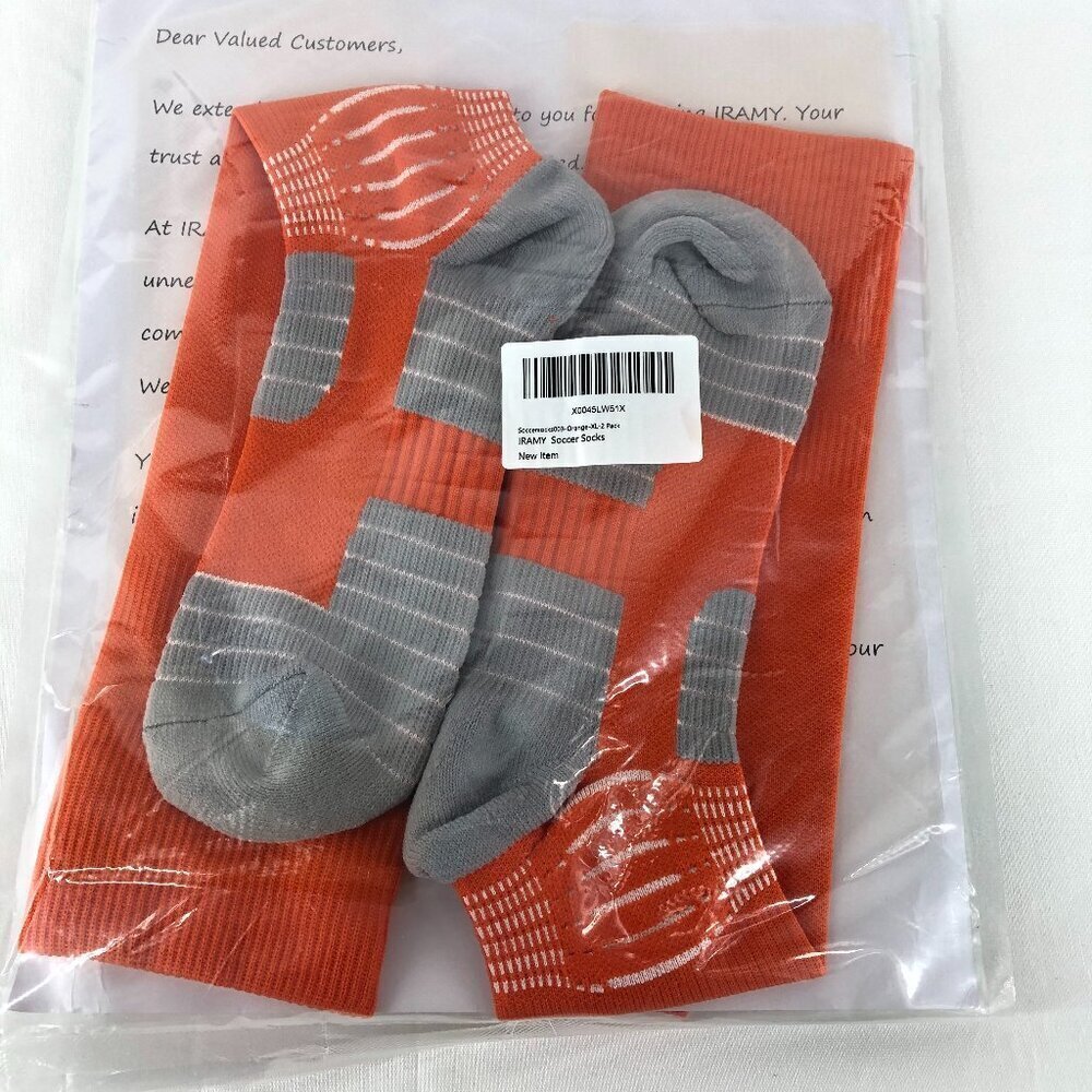 Iramy Gray And Orange Compressive Soccer Socks 2 Pair NIP Size XL